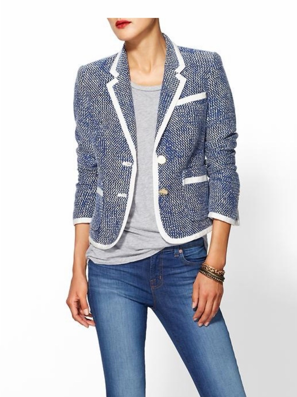 Juicy Couture Blue and White Tweed Blazer Jacket